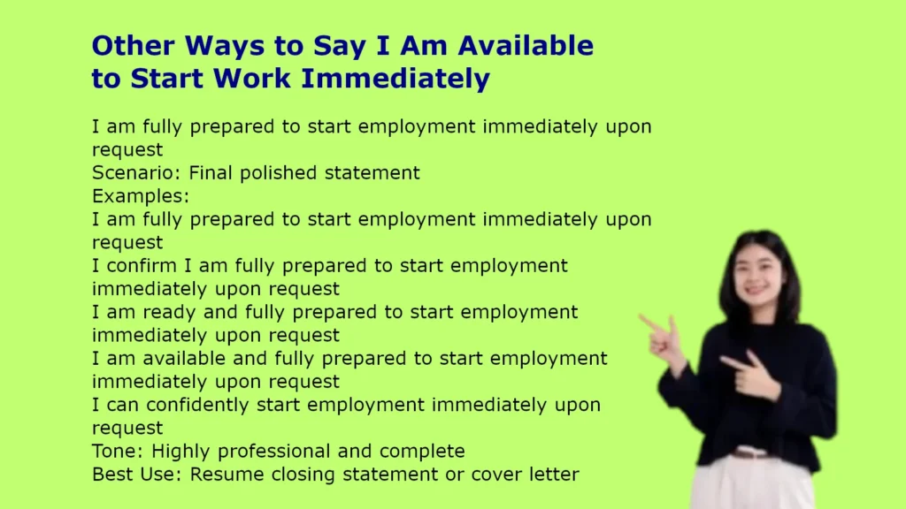 Other Ways to Say I Am Available to Start Work Immediately